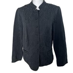 Mossimo Blazer Women's Size 18W Black Floral Tapestry Stand Collar Buttons Plus